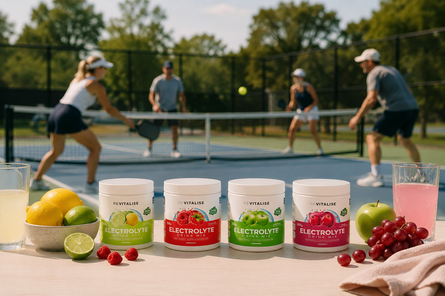 Electrolytes for everyday life with ReVitalise Balanced Zero Sugar Electrolytes at a pickleball court